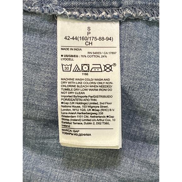 Gap Ruffle Collar Flutter Sleeve Denim Chambray Button Front Top Size Small - Picture 9 of 10